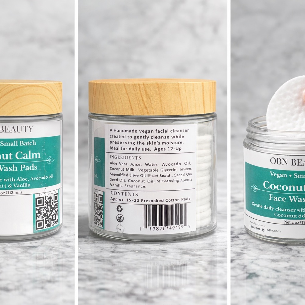 Coconut Calm Face Wash 4oz Jar w/ 15 ct Presoaked Exfoliating Cotton Pads - Picture 4 of 8